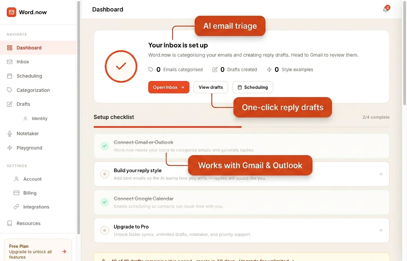 Replai AI Gmail assistant inbox showing priority-sorted emails with AI labels